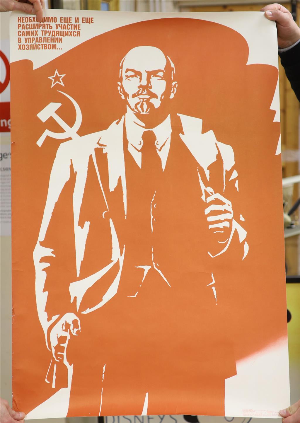 Seven Russian political posters, including Lenin